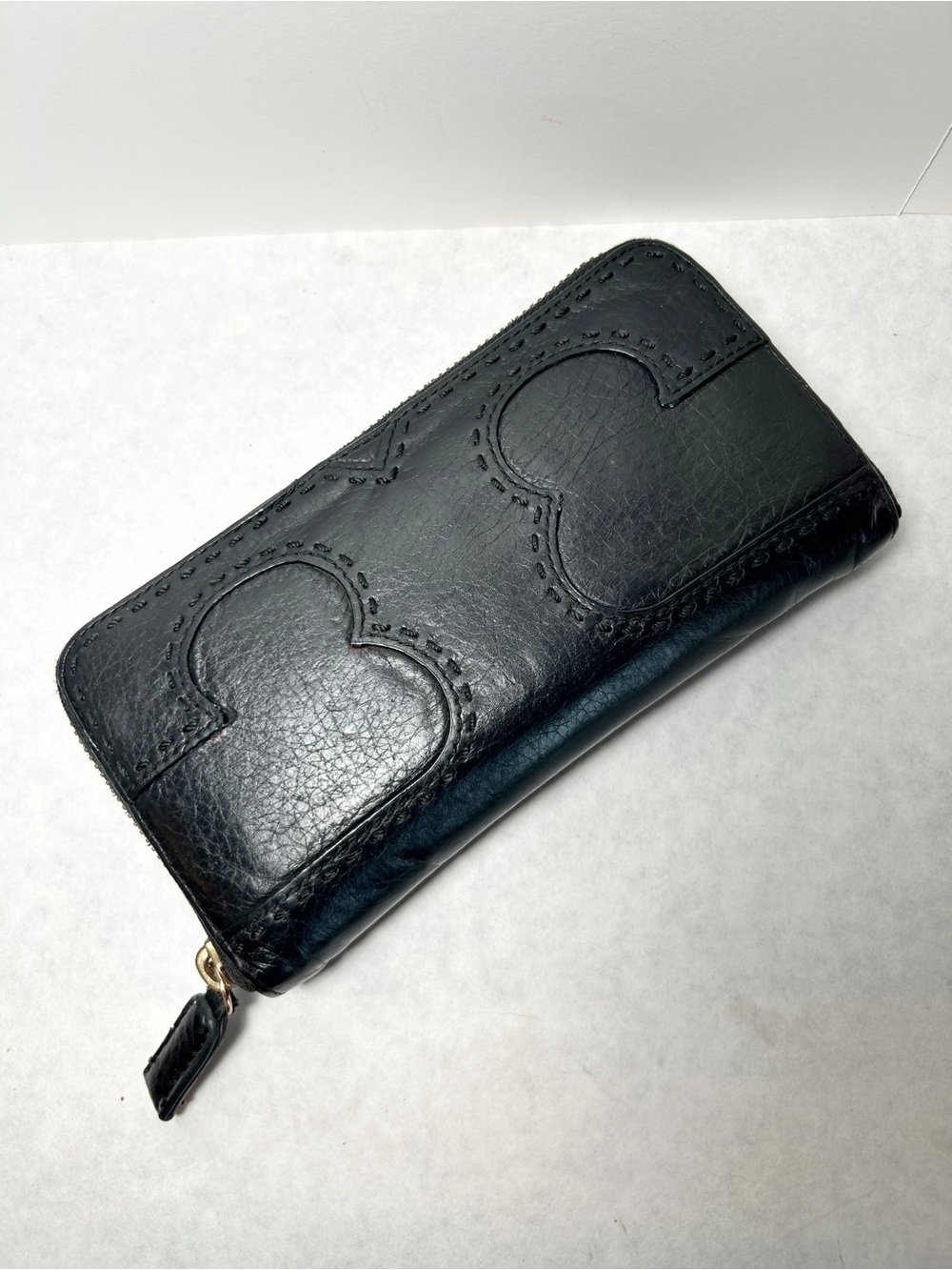 Tory Burch Amalie Black Leather Zip Around Continental Wallet EUC